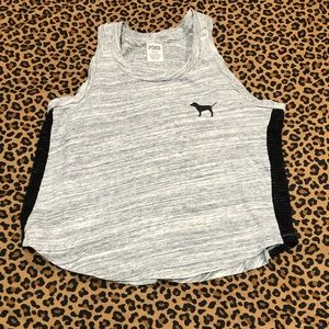 VS Pink Heathered Gray Black Mesh Logo Boxy Crop Tank Size M